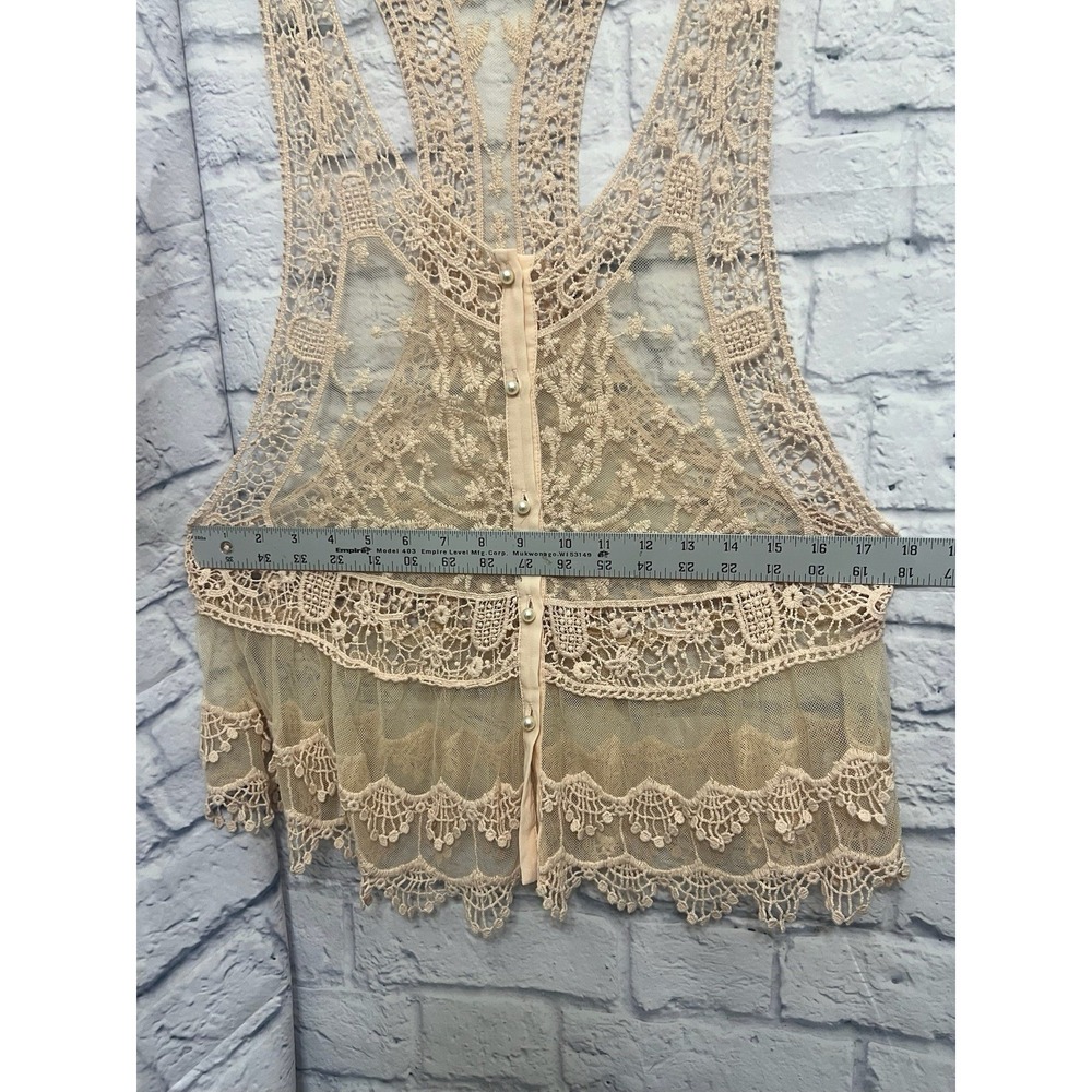 Venus Lace Pearl Button Lace Vest Ivory Size M Cottagecore Minimalist Party - Picture 4 of 4